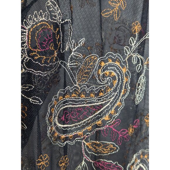 Catherines Plus Size Boho Sheer Open Front Top Size 1X Embroidery Black Paisley - Picture 6 of 12